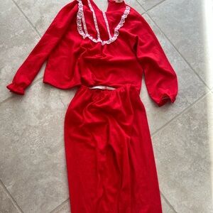 Vintage Red Kids Pajamas with Lace Trim